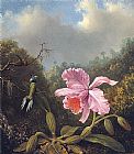 Fighting Hummingbirds with Pink Orchid by Martin Johnson Heade